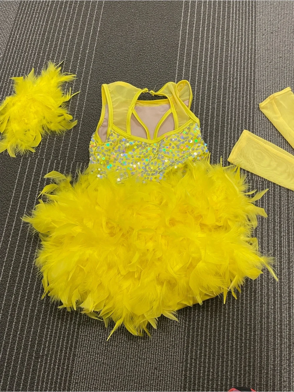 Weissman Yellow Feathered Sequin Dance Costume